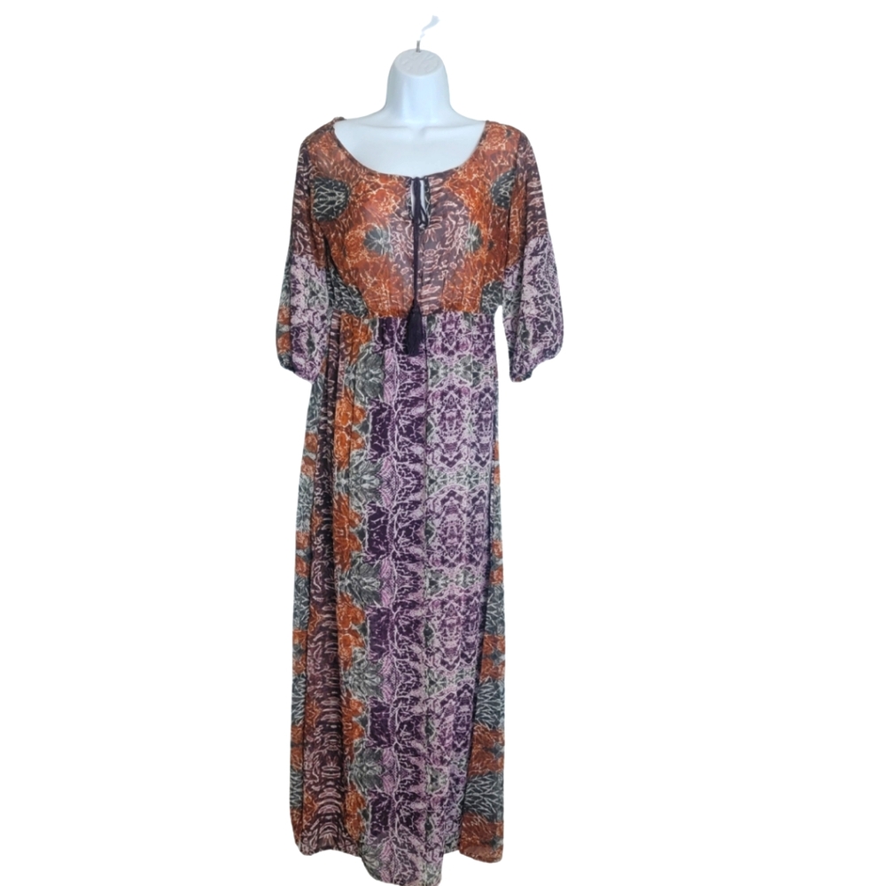 Earthbound Trading Co Sheer Dress Womens Small Long Boho Maxi Dress Peasant